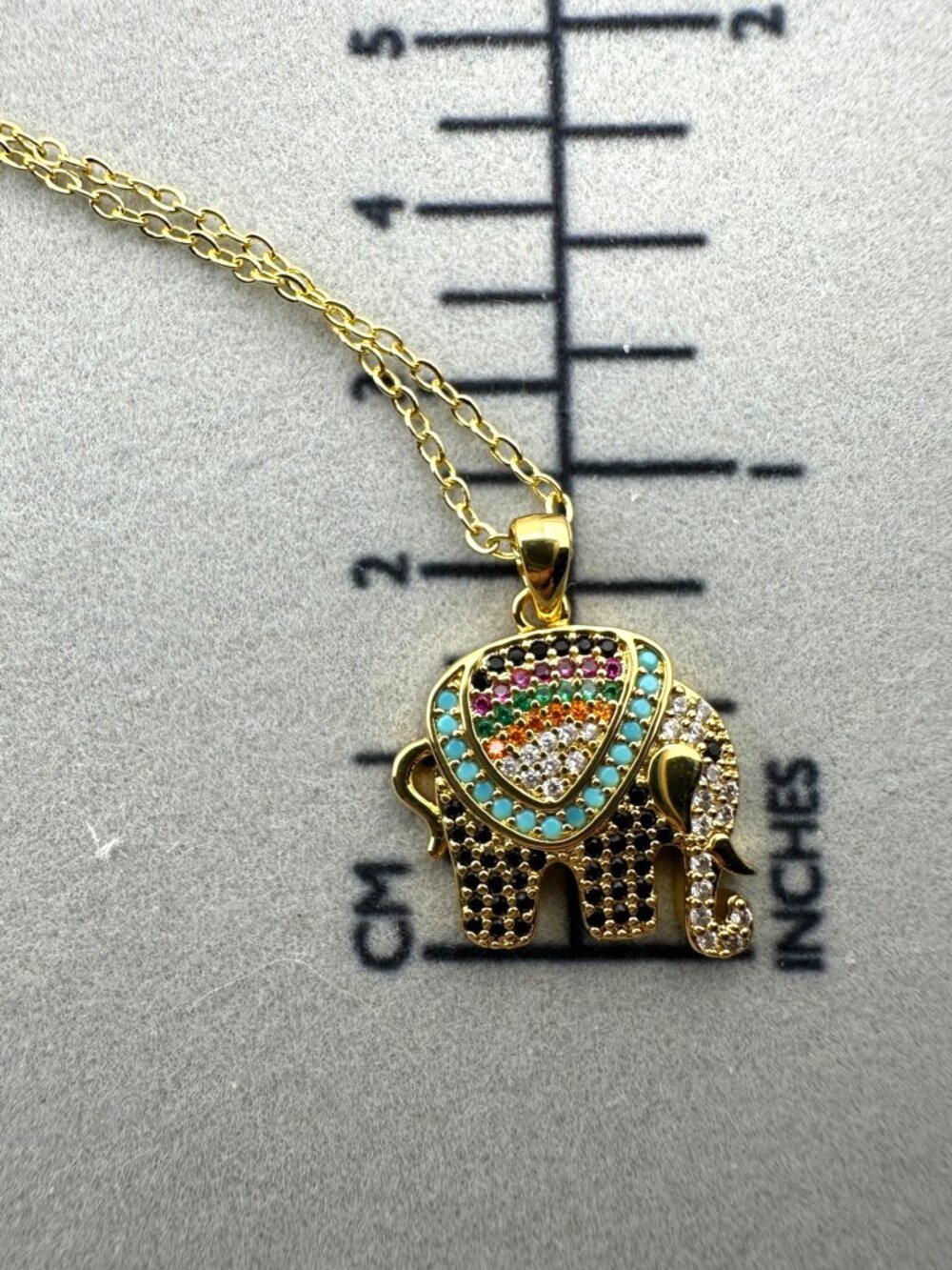 Colorful CZ Elephant Necklace 18K Gold Filled Pendant GF Chain 16-18" - Picture 4 of 13